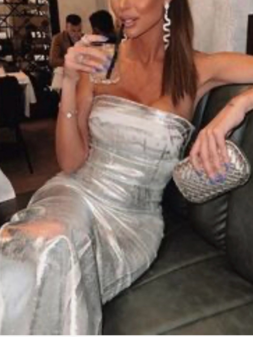Strapless Silver Midi Zara Evening Dress